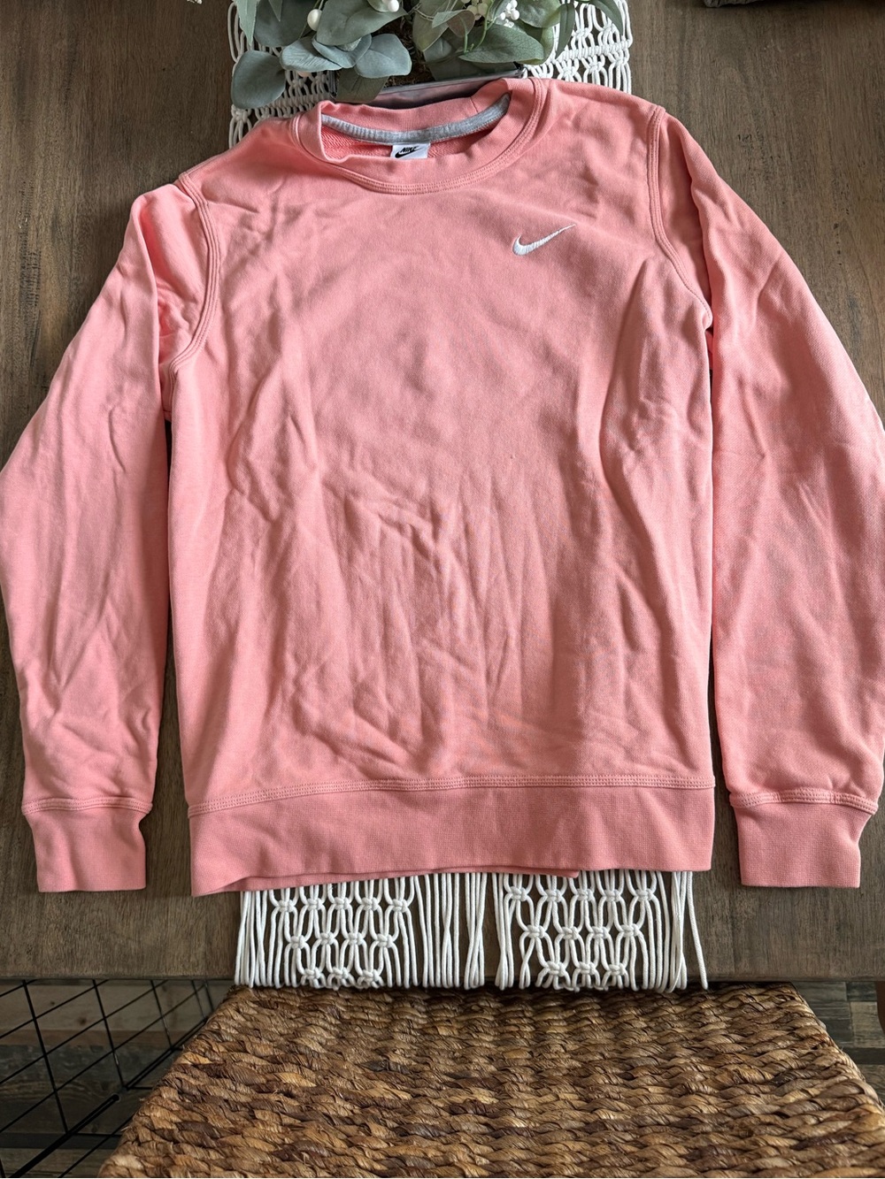 Nike Women's Coral Crewneck Sweatshirt with White Swoosh